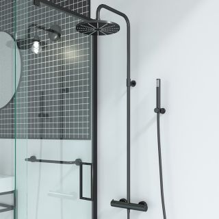 Душевая стойка Paini Cox 78PZ689TH с термостатом чёрный матовый